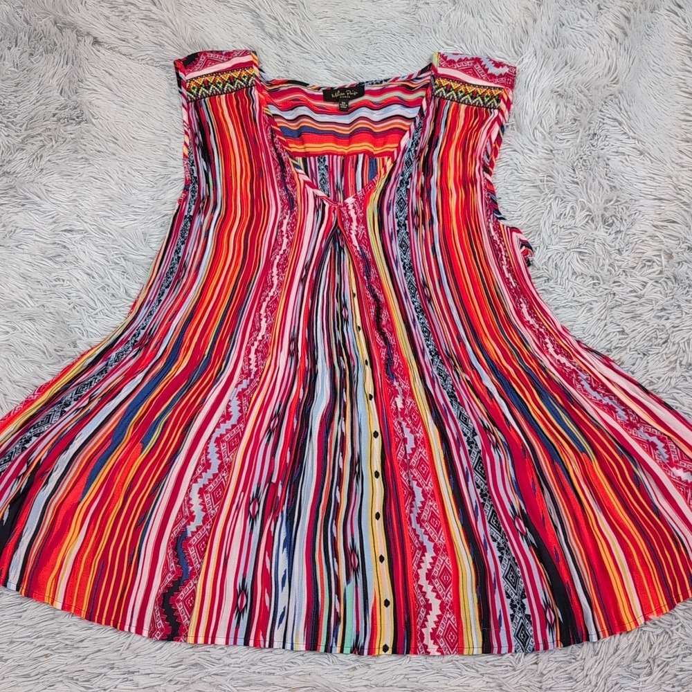 Melissa Paige Shirt Womens 3X Aztec Top Preppy Comfort Stretch Southwestern